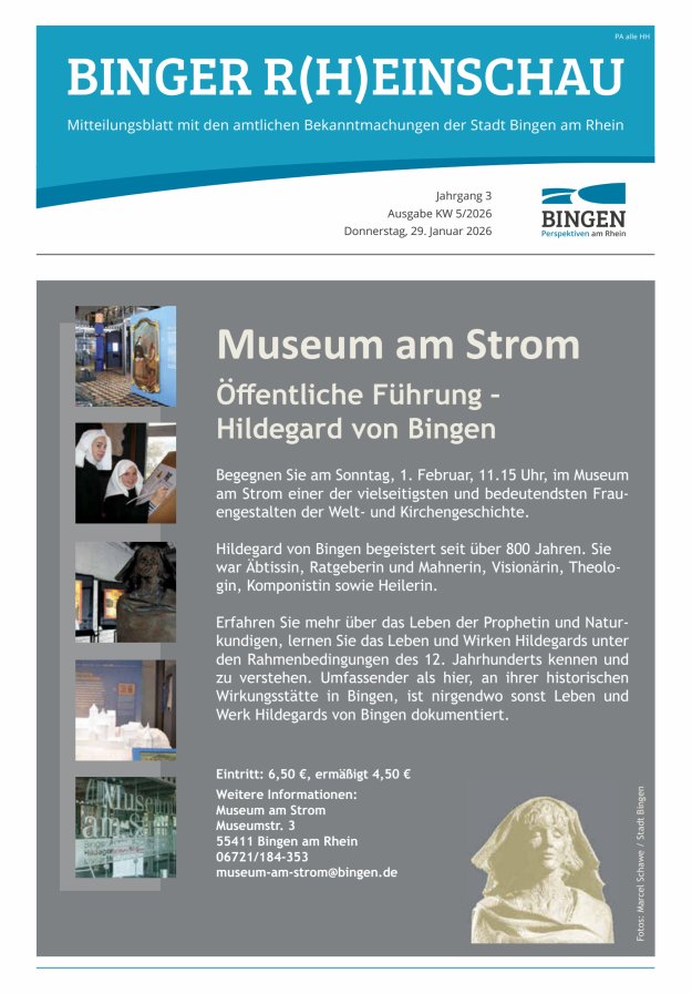 Binger R(h)einschau - Mitteilungsblatt mit den Amtlichen Bekanntmachungen der Stadt Bingen Titelblatt 05/2026