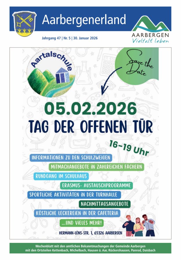 Aarbergenerland - Wochenblatt mit den amtlichen Bekanntmachungen Titelblatt 05/2026