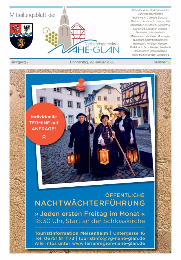 Mitteilungsblatt für die Verbandsgemeinde Nahe-Glan Titelblatt 05/2026