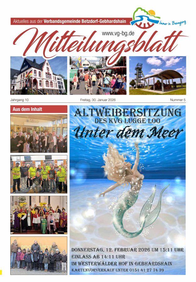 Aktuelles aus der VG Betzdorf-Gebhardshain, Ausgabe Betzdorf Titelblatt 05/2026