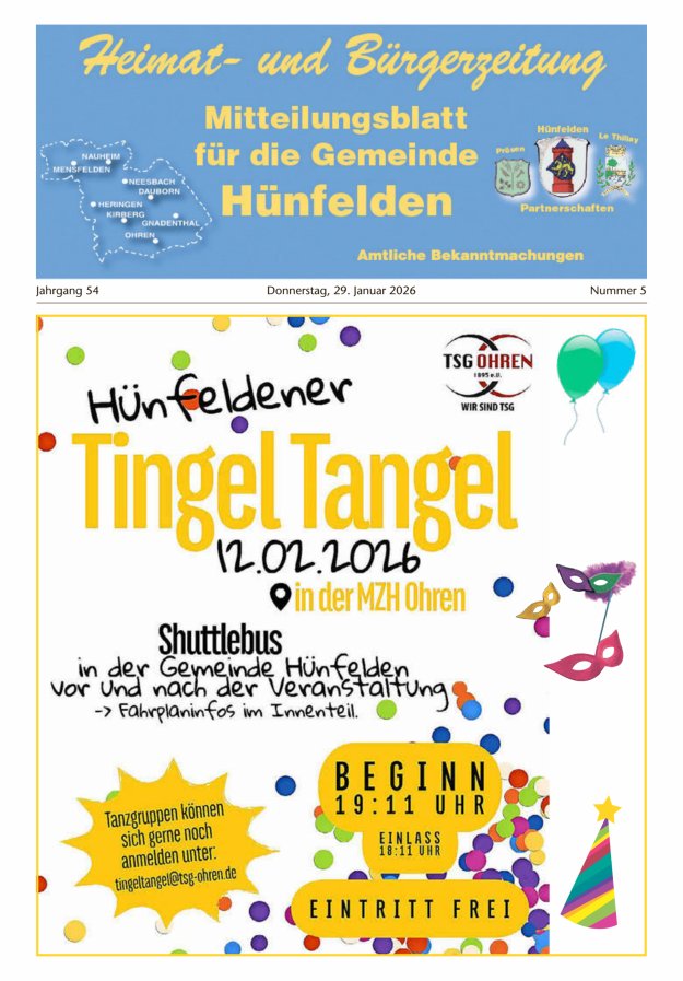 Mitteilungsblatt für die Gemeinde Hünfelden Titelblatt 05/2026