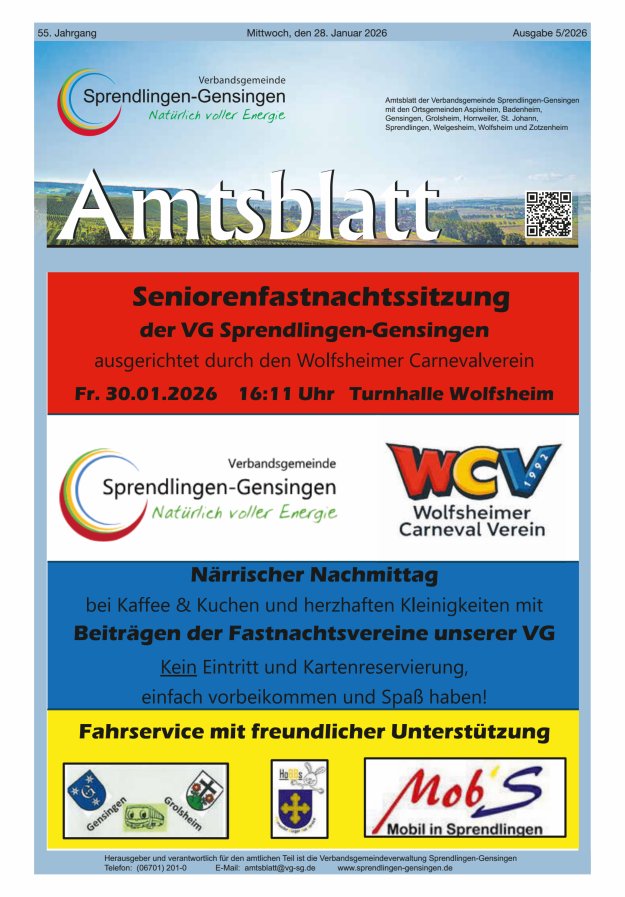 Amtsblatt VG Sprendlingen-Gensingen Titelblatt 05/2026