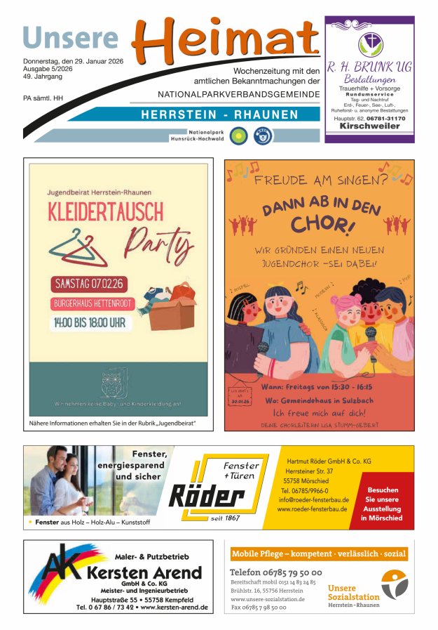 Unsere Heimat VG Herrstein-Rhaunen Titelblatt 05/2026