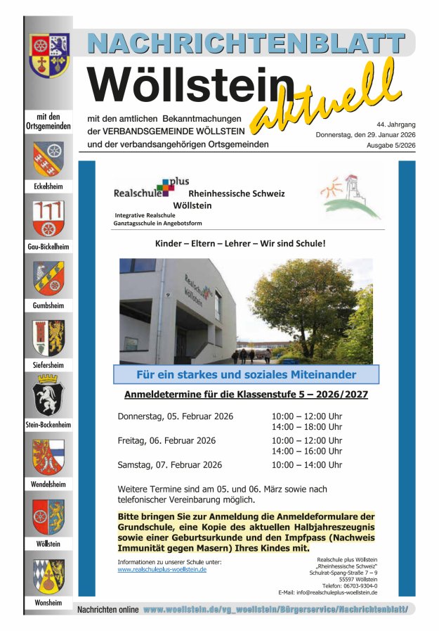 Nachrichtenblatt Wöllstein aktuell Titelblatt 05/2026