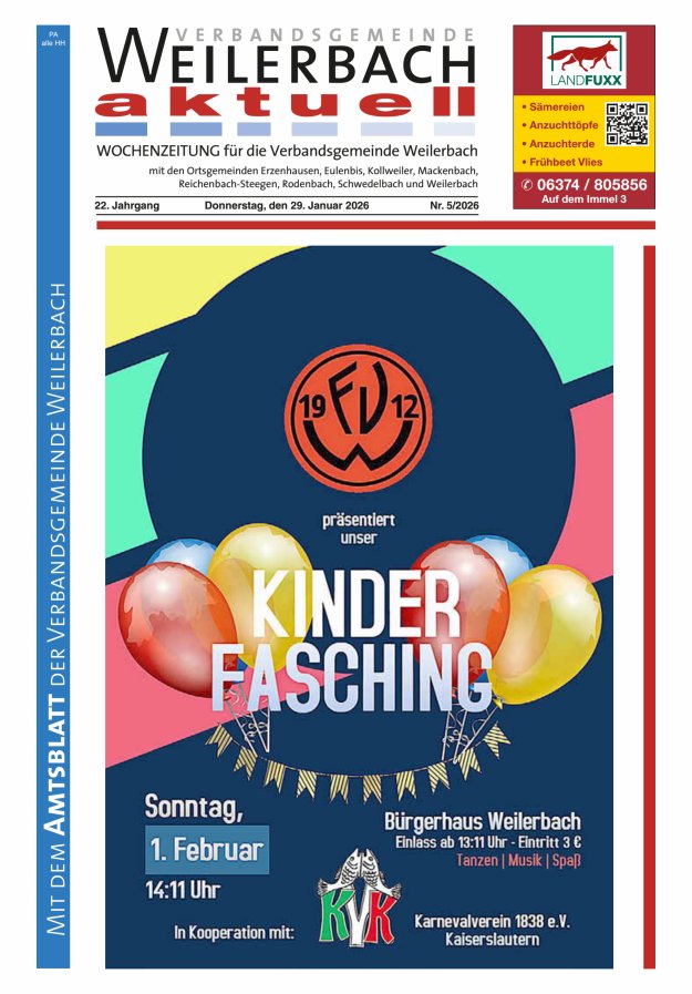Verbandsgemeinde Weilerbach aktuell Titelblatt 05/2026