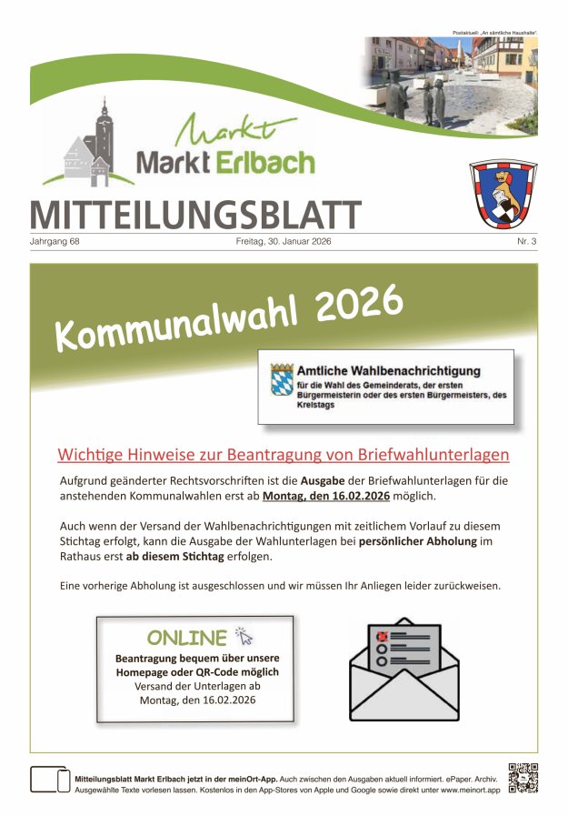 Mitteilungsblatt Markt Erlbach Titelblatt 03/2026