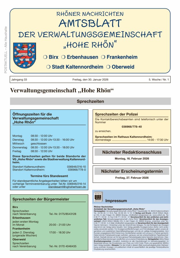 Rhöner Nachrichten Titelblatt 01/2026