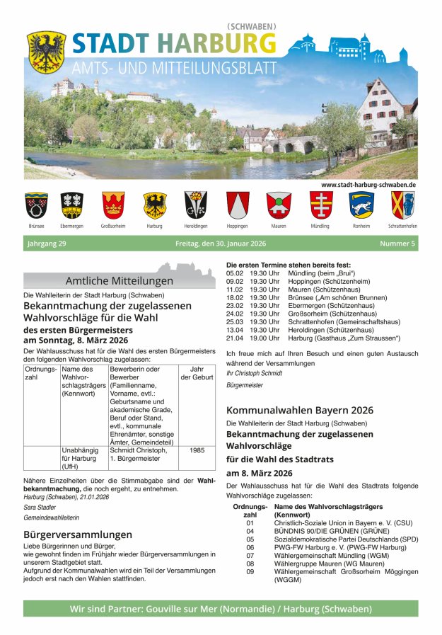 Amts- und Mitteilungsblatt der Stadt Harburg Titelblatt 05/2026