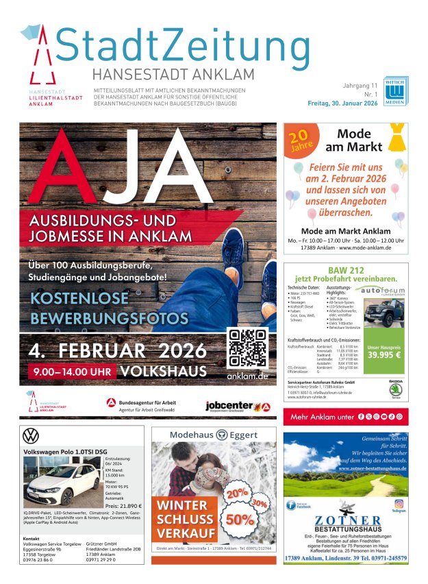 Anklam StadtZeitung Titelblatt 01/2026