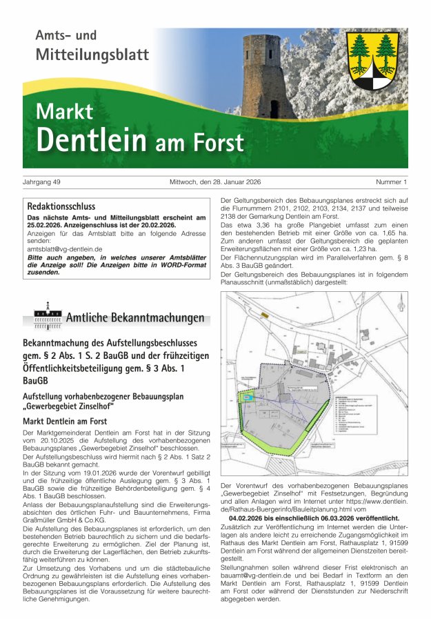 Amts- und Mitteilungsblatt Markt Dentlein am Forst Titelblatt 01/2026