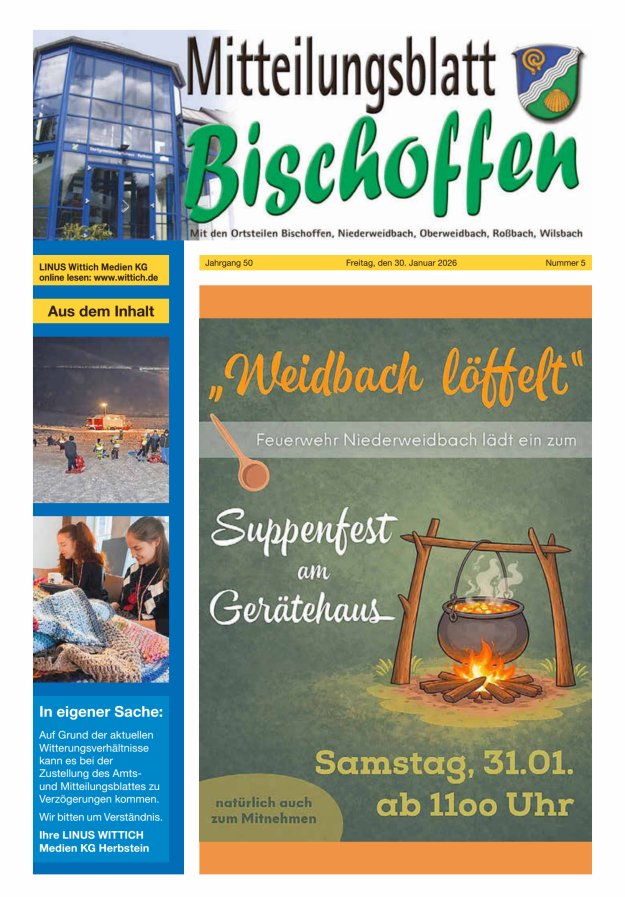 Mitteilungsblatt für die Gemeinde Bischoffen Titelblatt 05/2026