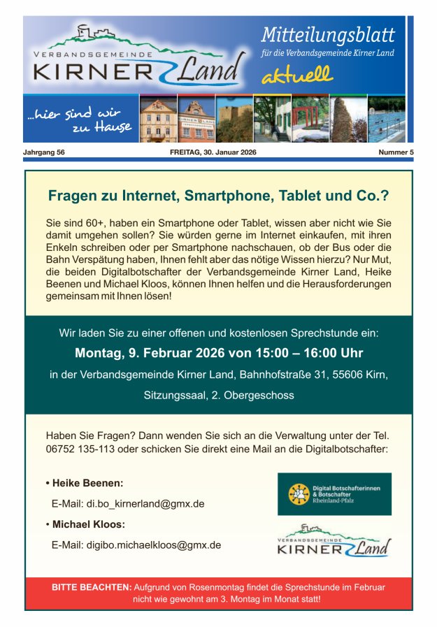 Mitteilungsblatt für den Bereich der Verbandsgemeinde Kirner Land Titelblatt 05/2026