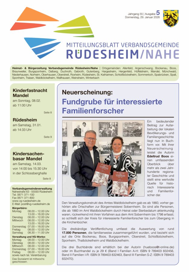 Mitteilungsblatt Verbandsgemeinde Rüdesheim und zugehörige Ortsgemeinden Titelblatt 05/2026