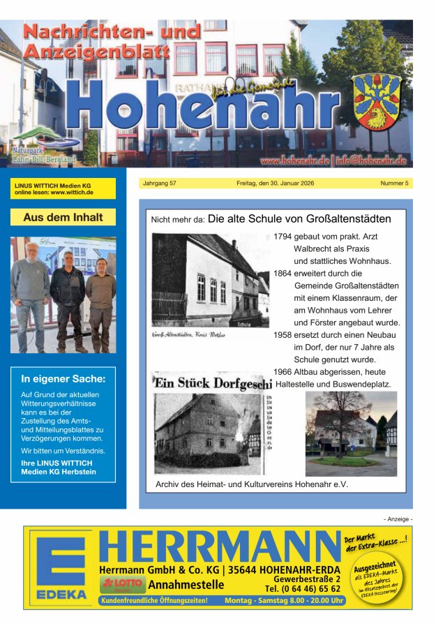 Nachrichten- und Anzeigenblatt für die Gemeinde Hohenahr Titelblatt 05/2026