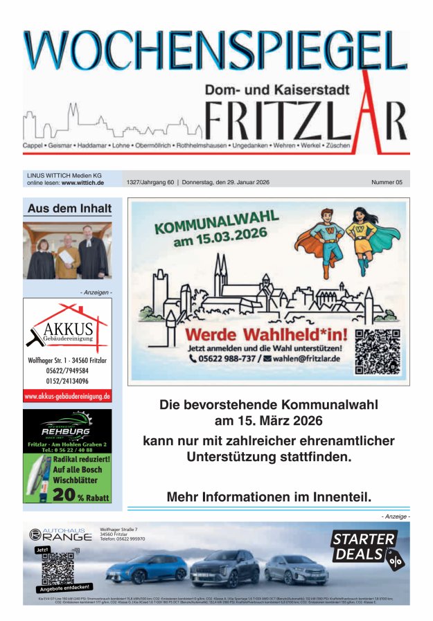 Wochenspiegel Dom- und Kaiserstadt Fritzlar Titelblatt 05/2026