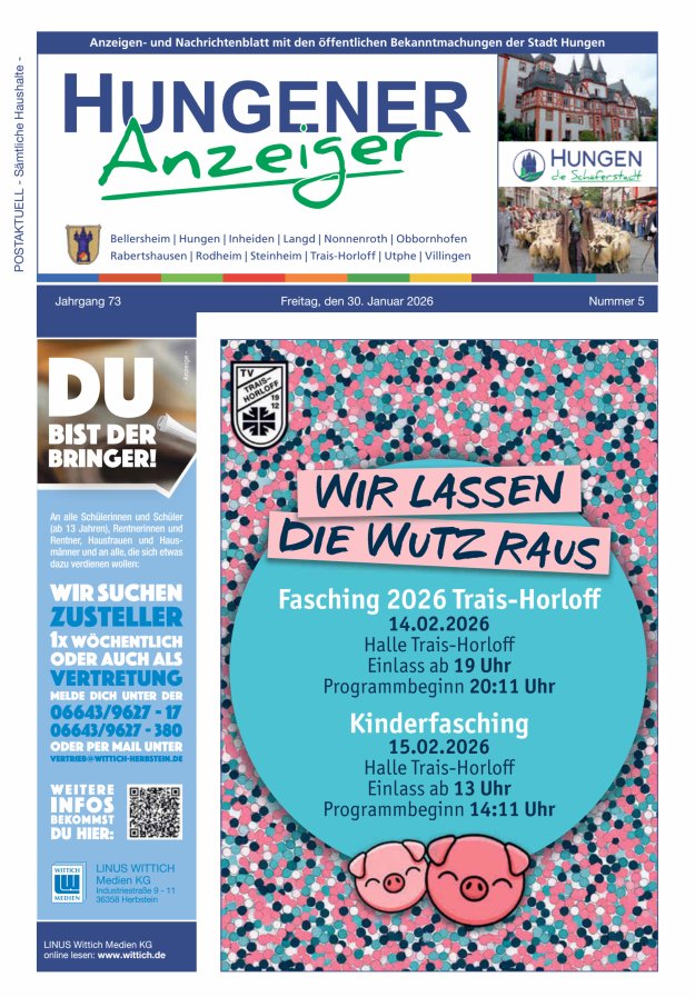 Anzeigen- und Nachrichtenblatt mit den öff  Bekanntmachungen der Stadt Hungen Titelblatt 05/2026