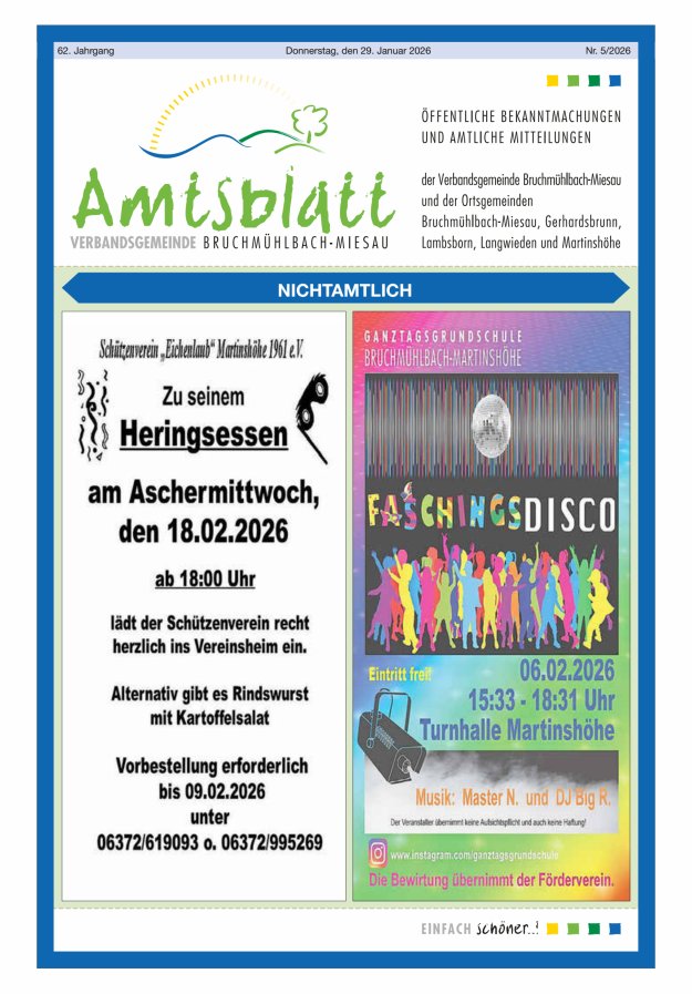 Amtsblatt der VG Bruchmühlbach-Miesau Titelblatt 05/2026