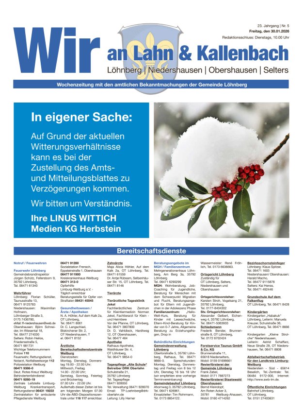 Amtliches Mitteilungsblatt der Gemeinde Löhnberg Titelblatt 05/2026