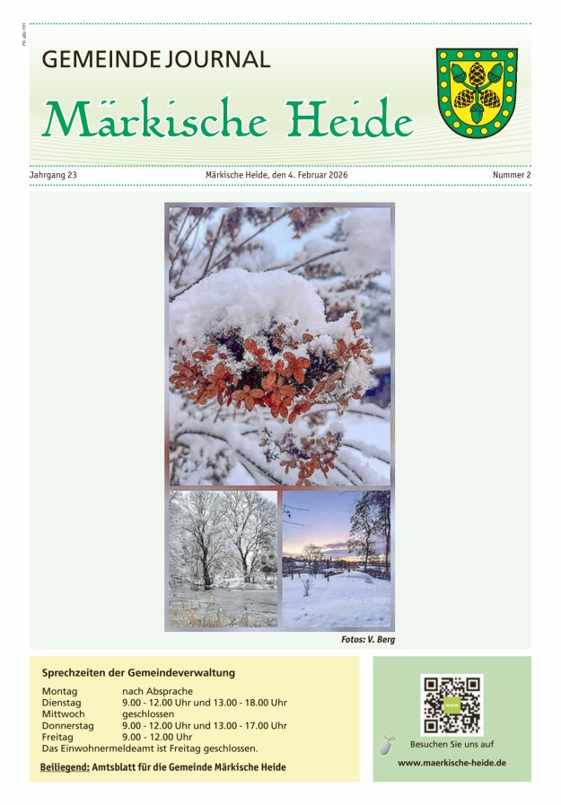 Gemeindejournal Märkische Heide – Amtsblatt für die Gemeinde Märkische Heide Titelblatt 02/2026