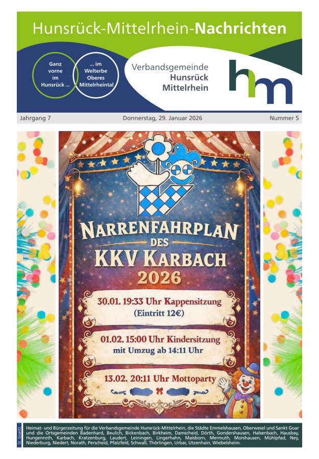 Hunsrück-Mittelrhein Nachrichten Ausgabe St Goar Oberwesel Titelblatt 04/2026