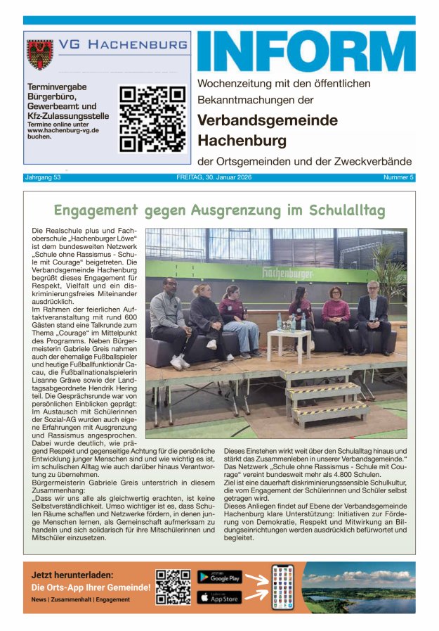 INFORM - Wochenzeitung der Verbandsgemeinde Hachenburg Titelblatt 05/2026