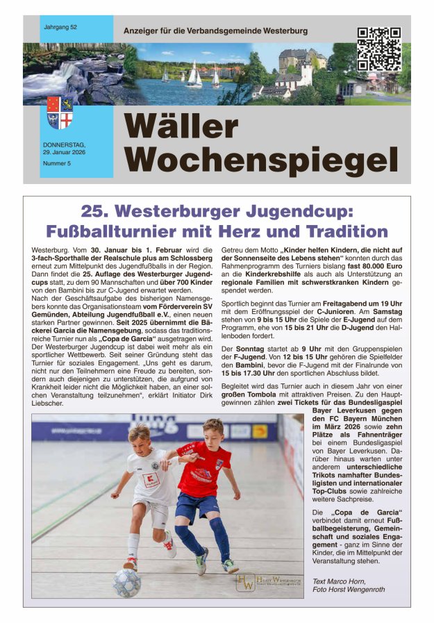Wäller Wochenspiegel - Anzeiger für die Verbandsgemeinde Westerburg Titelblatt 05/2026