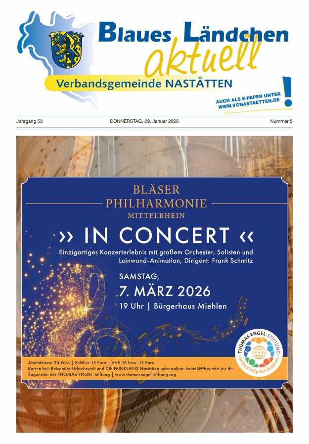 Blaues Ländchen aktuell - Heimat- u Bürgerzeitung VG Nastätten Titelblatt 05/2026