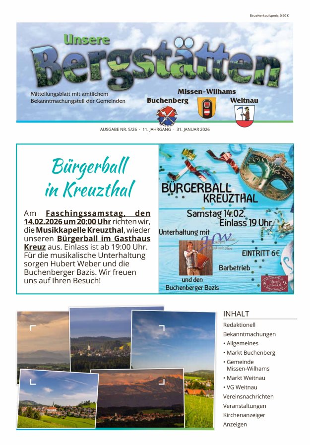 Unsere Bergstätten Mitteilungsblatt mit amtlichem Bekanntmachungsteil Titelblatt 05/2026