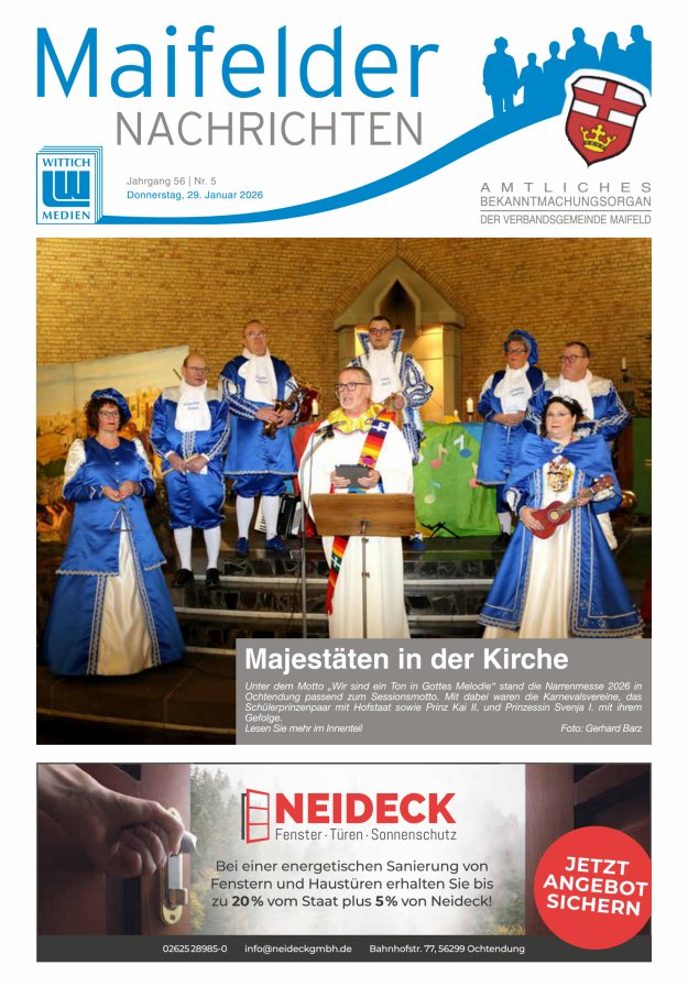Maifelder Nachrichten - Wochenzeitung der Verbandsgemeinde Maifeld Titelblatt 05/2026