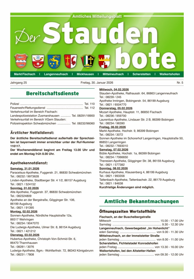 Staudenbote Amtliches Mitteilungsblatt Titelblatt 05/2026