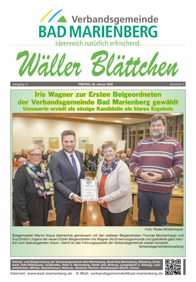 Wäller Blättchen - Verbandsgemeinde Bad Marienberg Titelblatt 05/2026