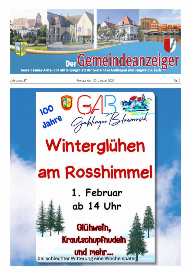 Der Gemeindeanzeiger - Gablingen Langweid Titelblatt 05/2026