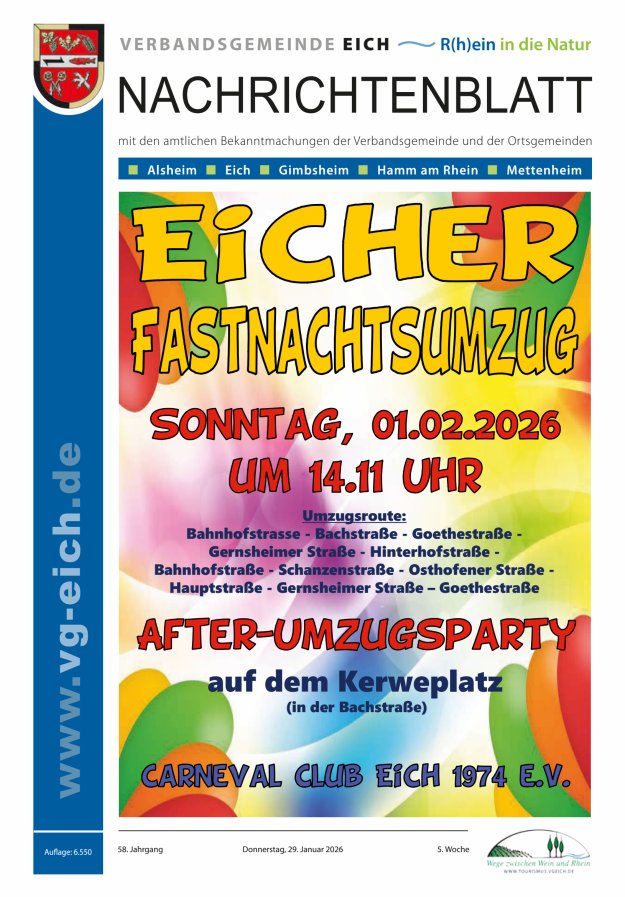 Nachrichtenblatt der VG Eich Titelblatt 05/2026