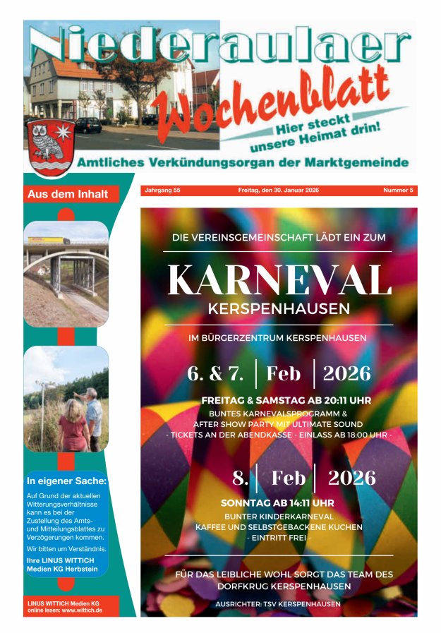 Niederaulaer Wochenblatt Titelblatt 05/2026