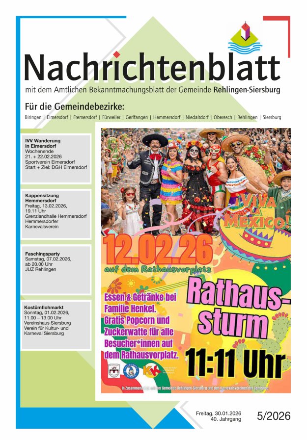 Nachrichtenblatt Rehlingen-Siersburg Titelblatt 05/2026