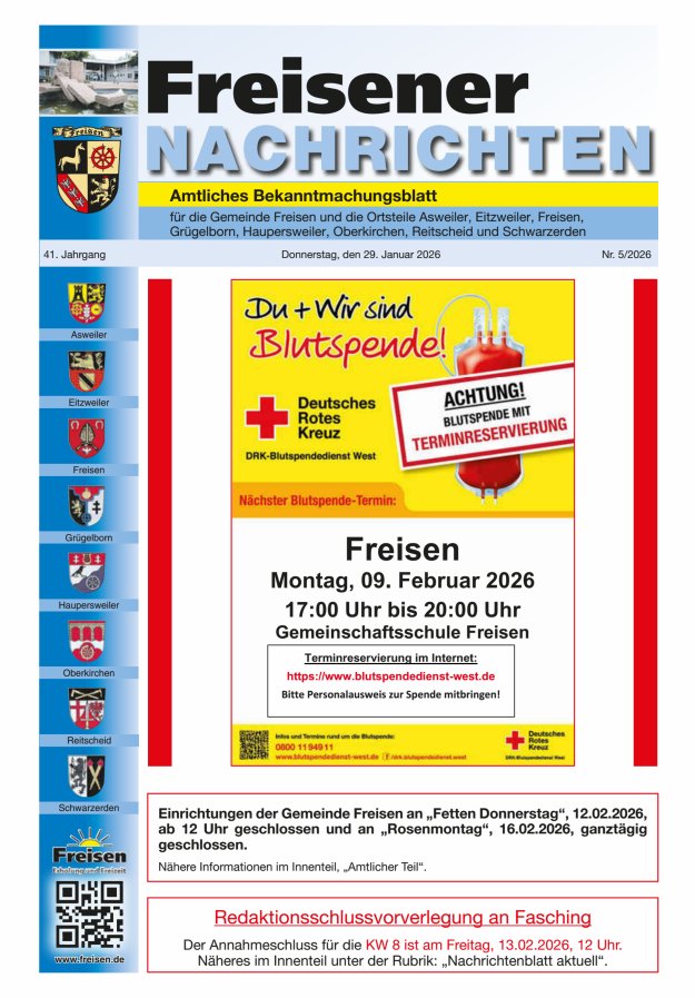 Freisener Nachrichten Titelblatt 05/2026