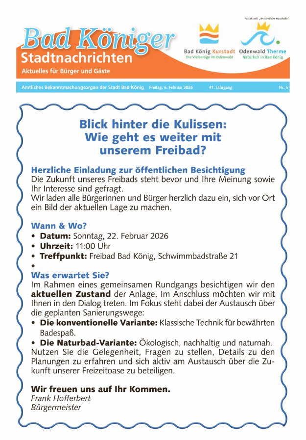 Bad Königer Stadtnachrichten und Badeblatt Titelblatt 06/2026