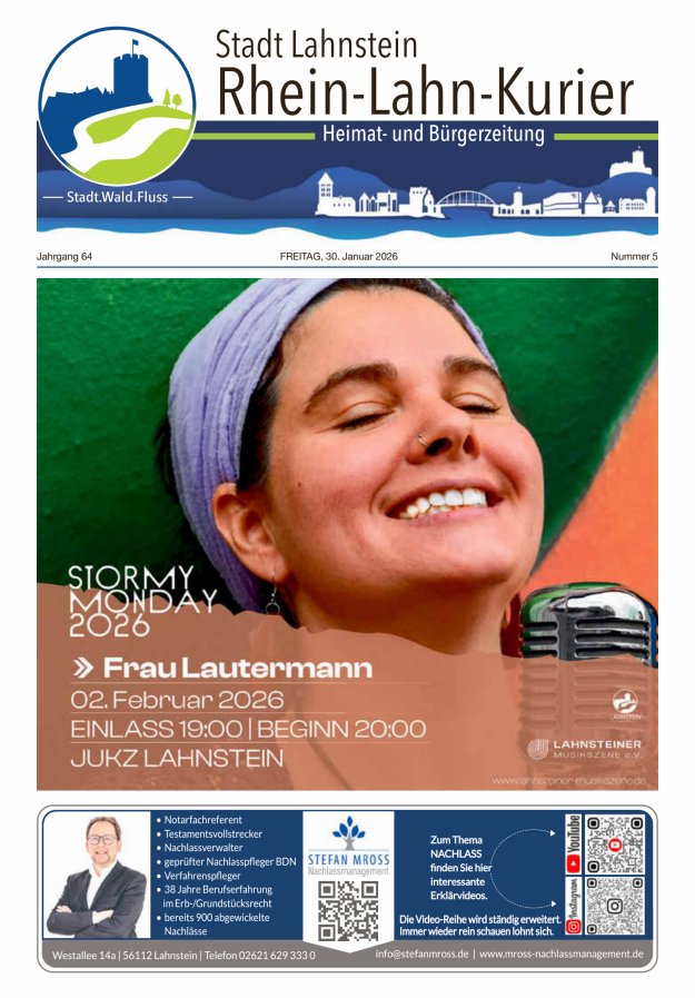 Rhein-Lahn-Kurier - Heimat- u Bürgerzeitung für die Stadt Lahnstein Titelblatt 05/2026