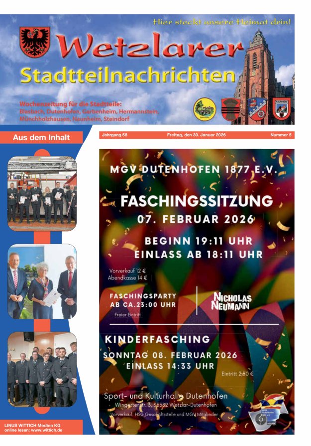 Wetzlarer Stadtteilnachrichten Titelblatt 05/2026