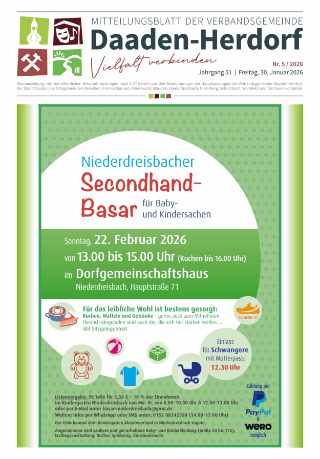Mitteilungsblatt der Verbandsgemeinde Daaden-Herdorf Titelblatt 05/2026
