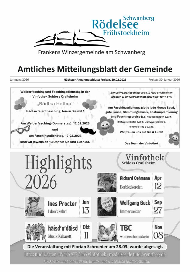 Amtliches Mitteilungsblatt der Gemeinde Rödelsee Titelblatt 01/2026