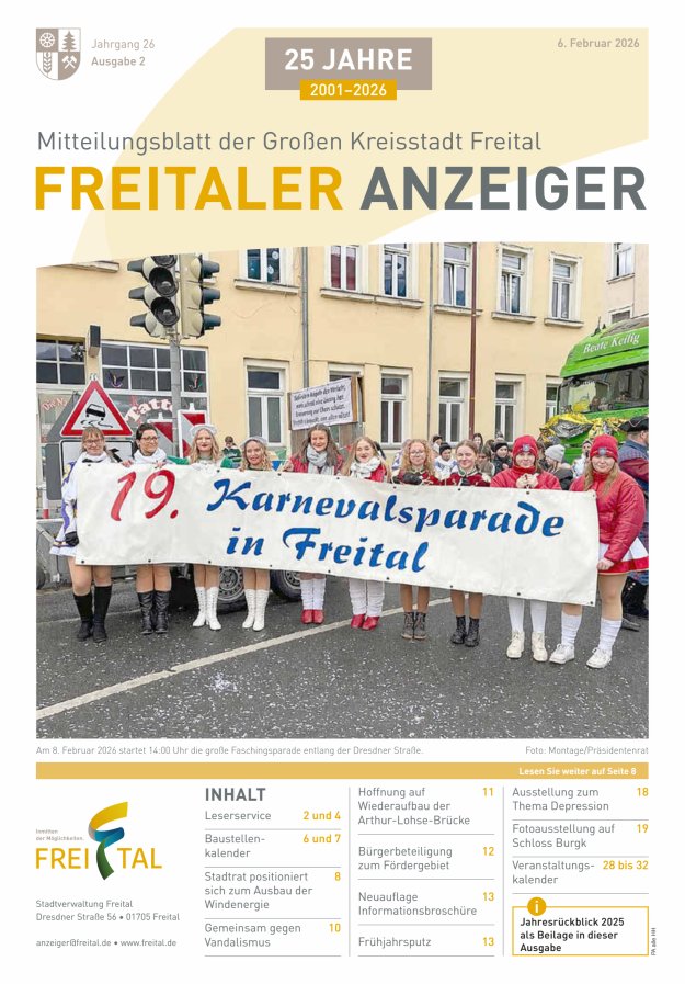 Freitaler Anzeiger - Amtsblatt der Großen Kreisstadt Freital Titelblatt 02/2026