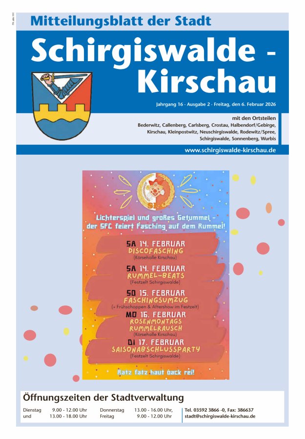 Amtliches Mitteilungsblatt der Stadt Schirgiswalde-Kirschau mit den Ortsteilen Titelblatt 02/2026