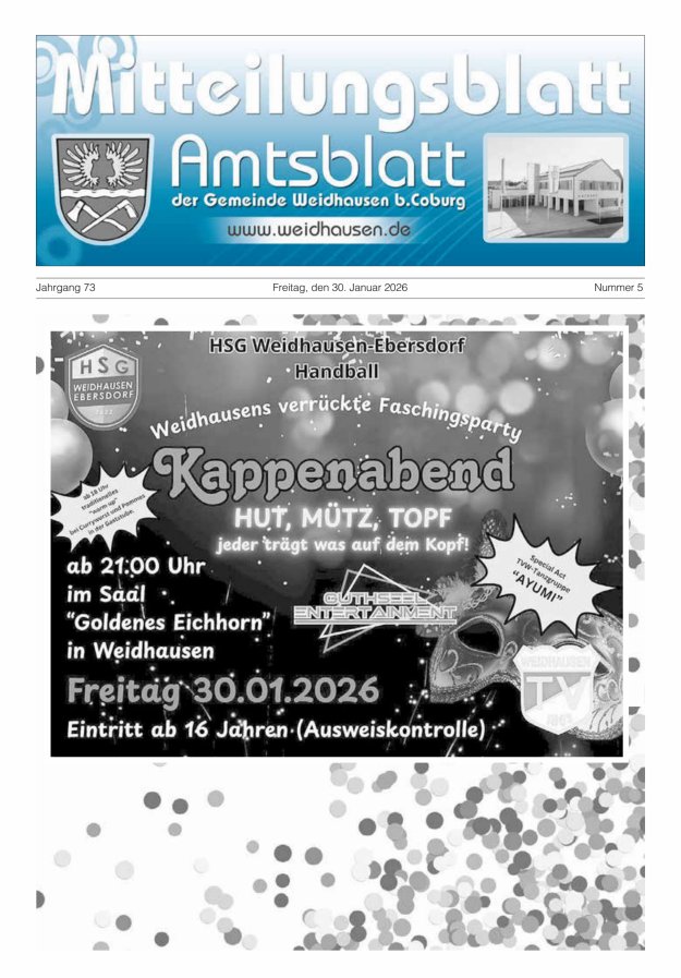 Mitteilungsblatt - Amtsblatt der Gemeinde Weidhausen b Coburg Titelblatt 05/2026