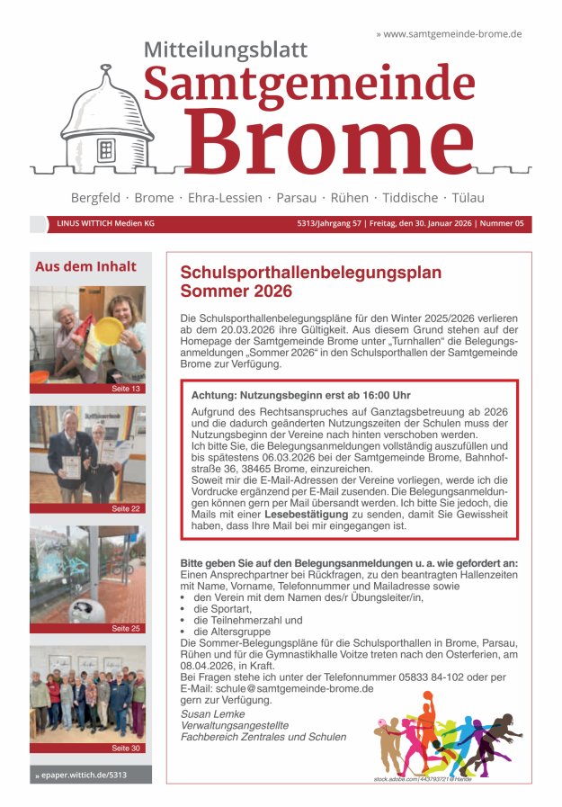 Mitteilungsblatt der Samtgemeinde Brome Titelblatt 05/2026