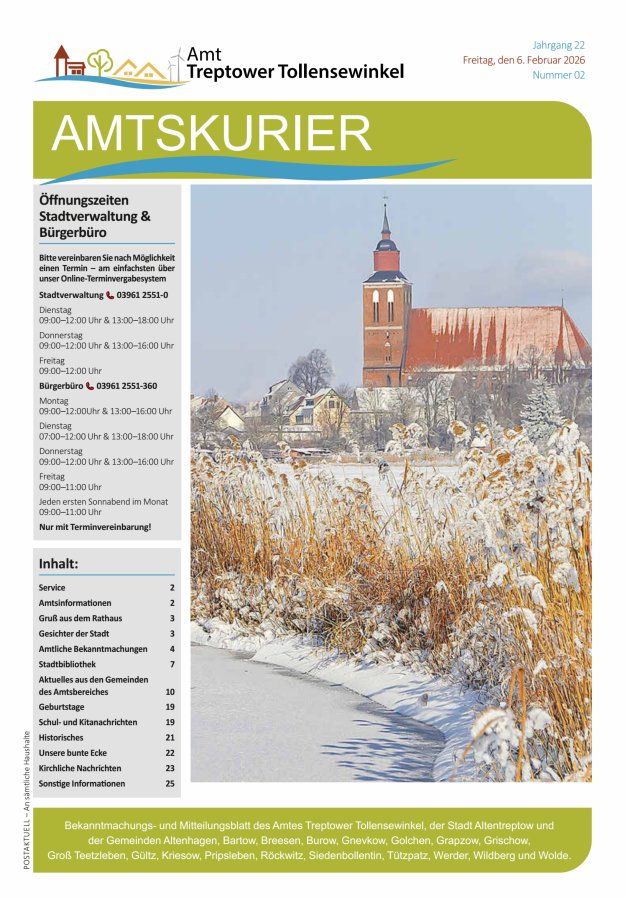 Amtskurier des Amtes Treptower Tollensewinkel Titelblatt 02/2026