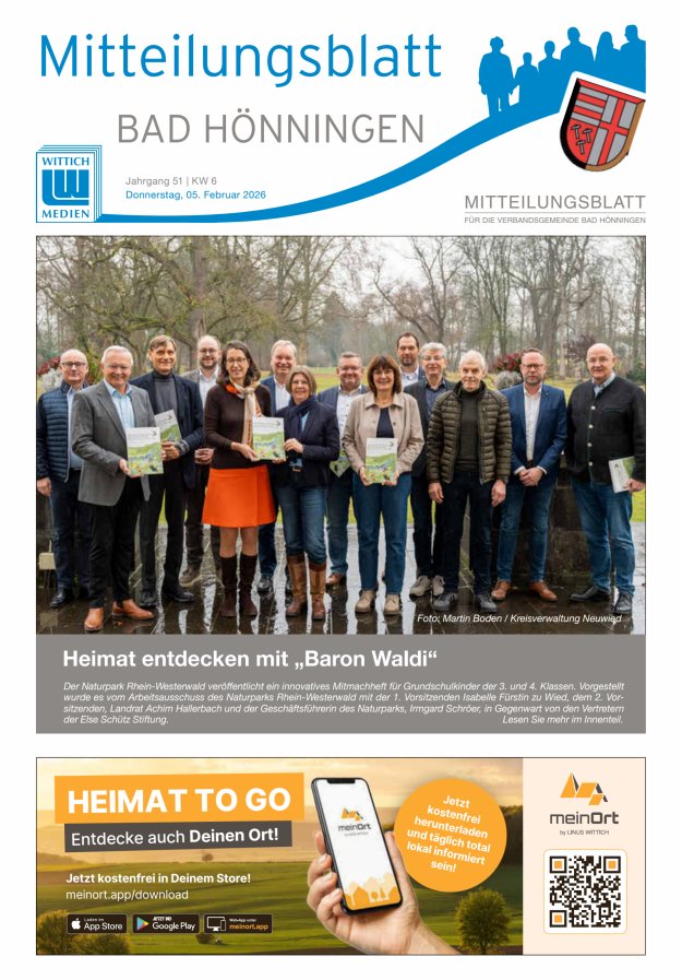 Mitteilungsblatt für den Bereich der Verbandsgemeinde Bad Hönningen Titelblatt 06/2026
