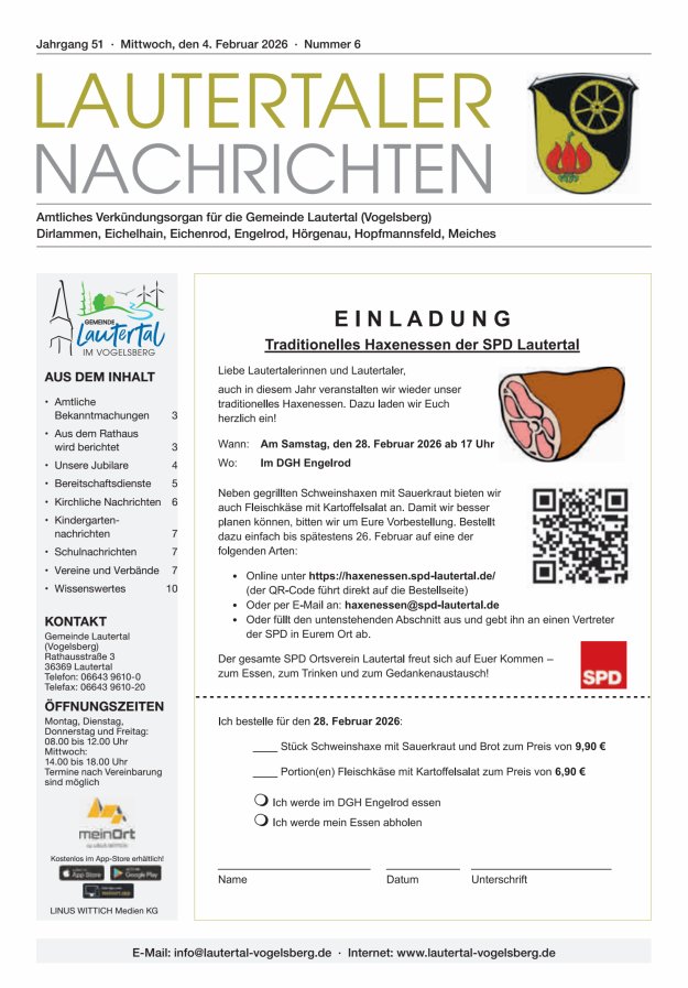 Lautertaler Nachrichten Titelblatt 06/2026