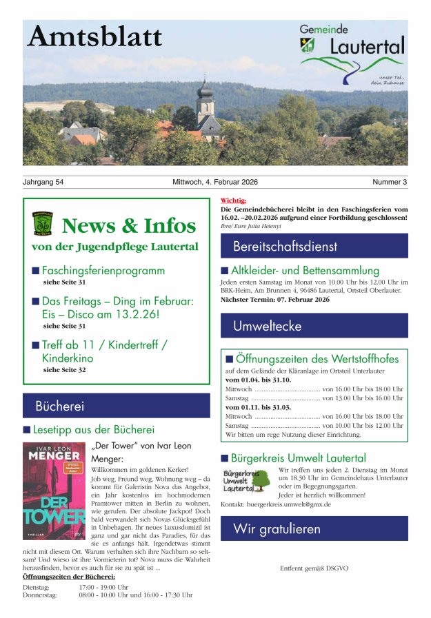 Amtsblatt der Gemeinde Lautertal Titelblatt 03/2026