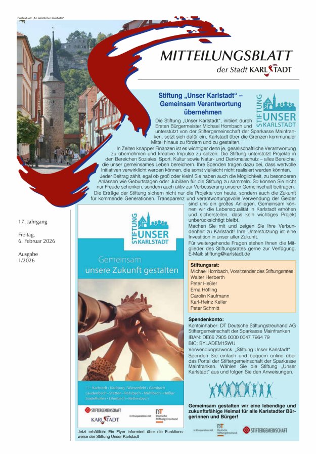 Mitteilungsblatt Karlstadt Titelblatt 01/2026